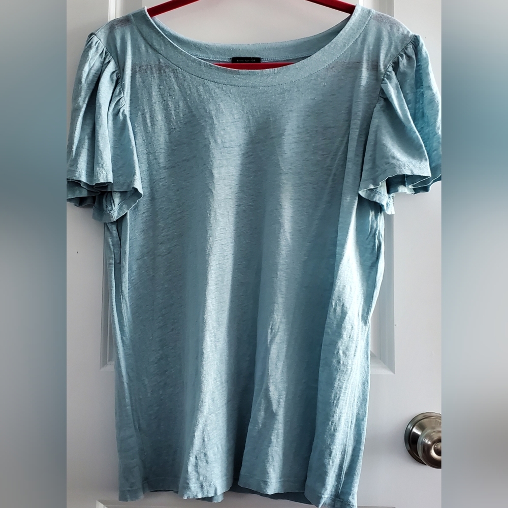 Ann Taylor Nubby Linen Flutter Sleeve T Shirt